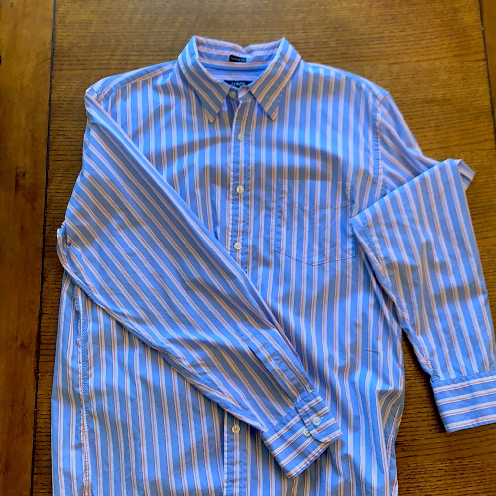 J Crew L/S point collar Blue striped shirt - L